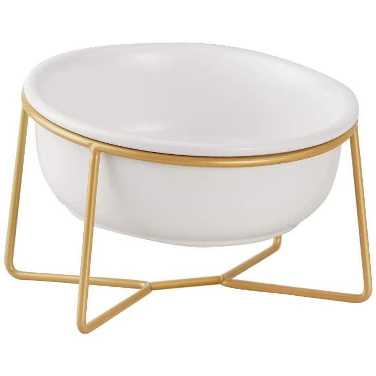 ホワイト小さい傾斜がある 15度 ペット ボウル 台 フードボウル 犬 餌入れ 水飲みボウ ウォーター 海外輸入 犬猫用 猫食器 陶器 水入れ