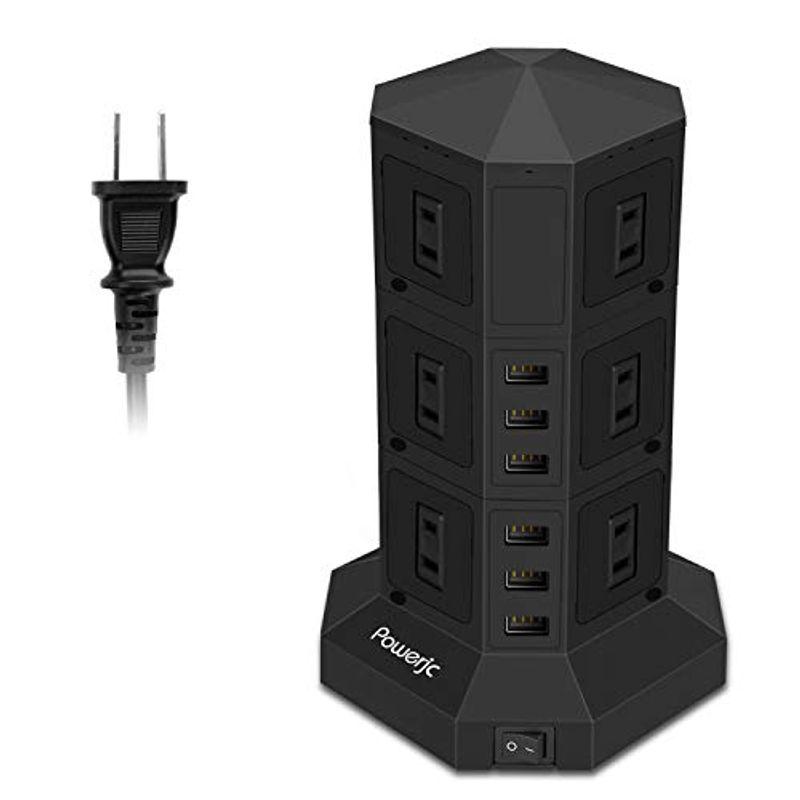 電源タップ 縦型コンセント タワー式 オフィス・会議用 USB急速充電 3m スイッチ付 12口 ３層-Powerjc OA、電源タップ