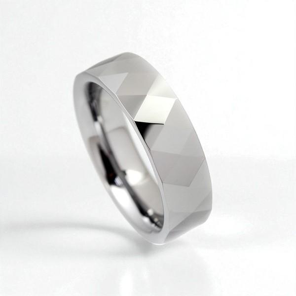 【レーザー刻印対応】タングステン 6mm幅 ビッグ ひし型ダイヤカット リング 幅広 指輪 1本 名入れ レディース メンズ 誕生日プレゼント ギフト |  | 01