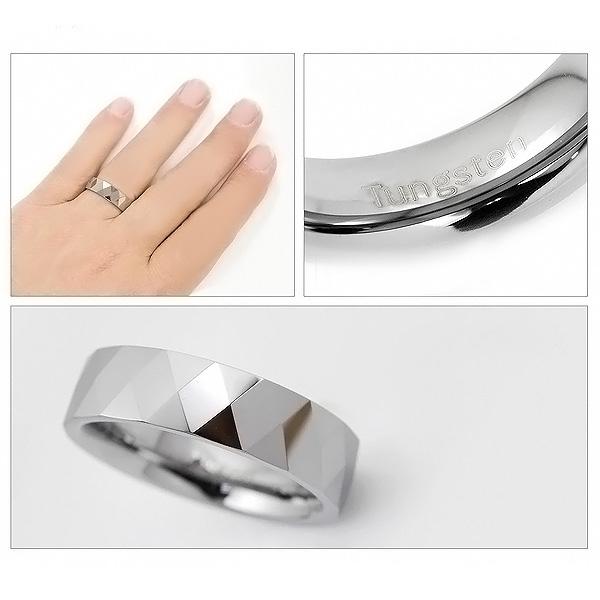 【レーザー刻印対応】タングステン 6mm幅 ビッグ ひし型ダイヤカット リング 幅広 指輪 1本 名入れ レディース メンズ 誕生日プレゼント ギフト |  | 02