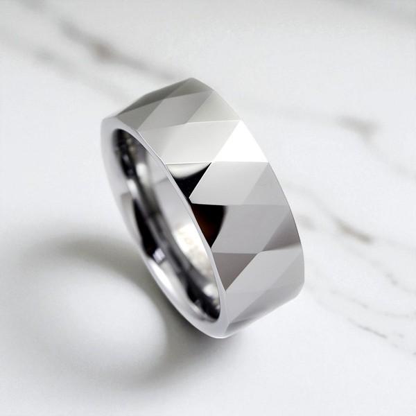 【レーザー刻印対応】 タングステン 8mm幅 ビッグ ひし型ダイヤカット リング 幅広 指輪 1本 名入れ レディース メンズ 誕生日プレゼント ギフト |  | 01