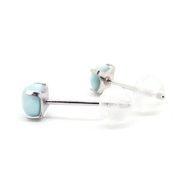 Pt900 プラチナ 製 ラリマー ピアス 4mm Pt900 ラウンドカボション 天然石 ブルーペクトライト スタッドピアス レディース メンズ ギフト 誕生日 プレゼントの画像