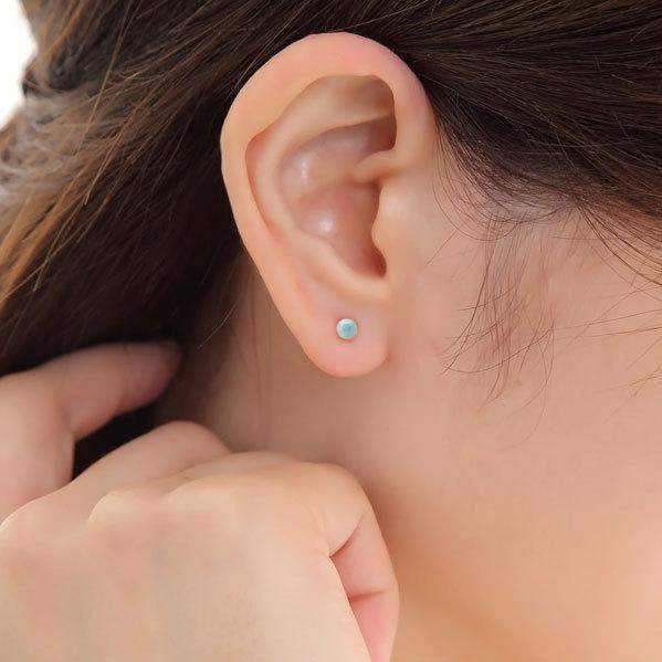Pt900 プラチナ 製 ラリマー ピアス 4mm Pt900 ラウンドカボション 天然石 ブルーペクトライト スタッドピアス レディース メンズ ギフト 誕生日 プレゼントの画像