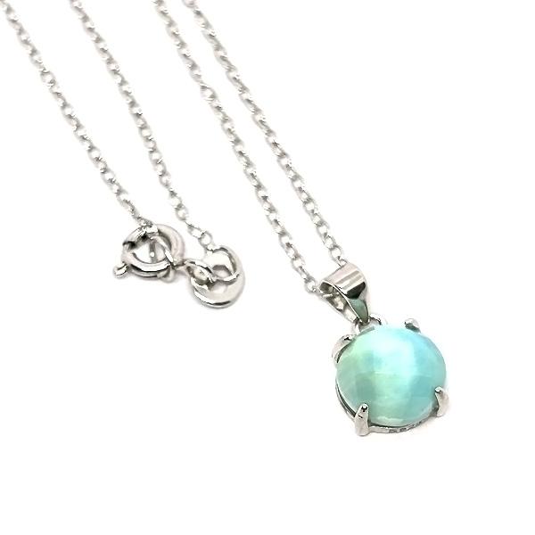 ラリマー ラウンド カット カボッション 8mm ペンダント トップ ブルー 