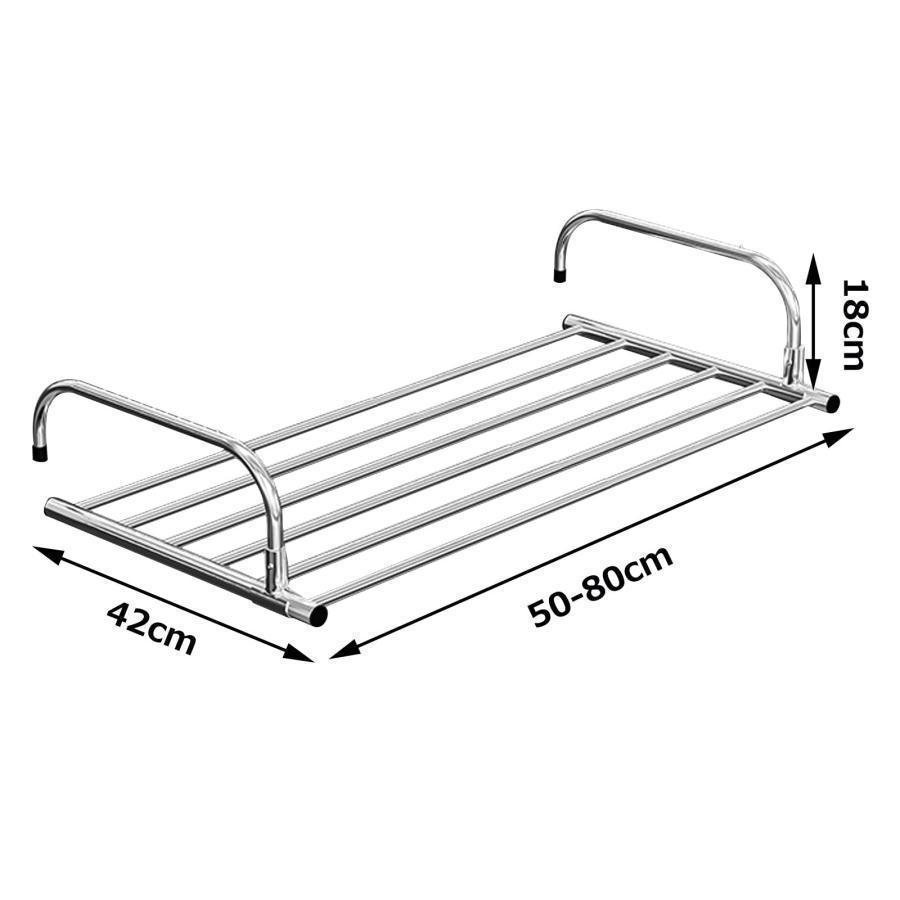 伸縮 ベランダ 手すり、ステンレス製ベランダ用 物干しラック 窓枠手すり、バルコニー乾燥靴台、調整可能なハンドル バルコニー窓、ラジエーター、パラペット、 |  | 01