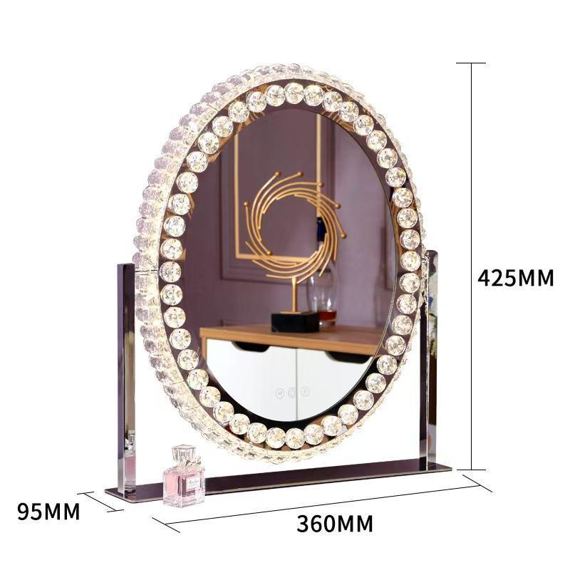 女優ミラー おしゃれ クリスタル 三色調光?無段階調光 LEDライト付き