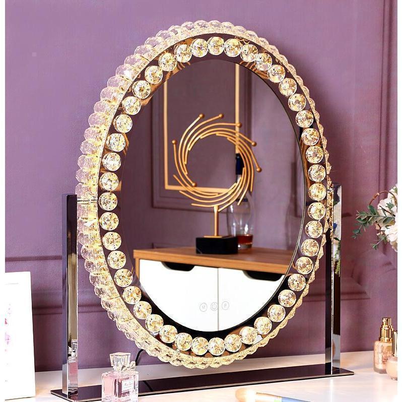 クリスタル装飾 3色調光 女優ミラー 鏡 ハリウッドミラー 【 値下げ不可 】 女優ミラー おしゃれ クリスタル 三色調光?無段階調光 LEDライト付き