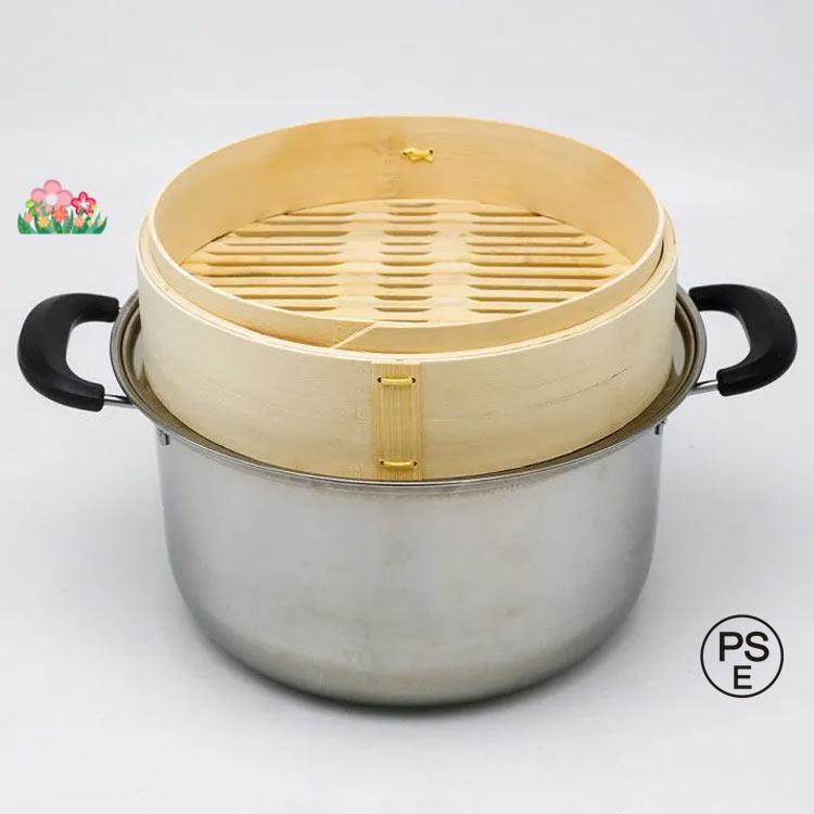 竹 せいろ 中華せいろ 21cm 24cm 27cm 竹セイロ 鍋セット せいろ身×2 ふた×1 蒸し板×1 ステンレス鍋×1 IH対応 蒸籠 セイロ |  | 01