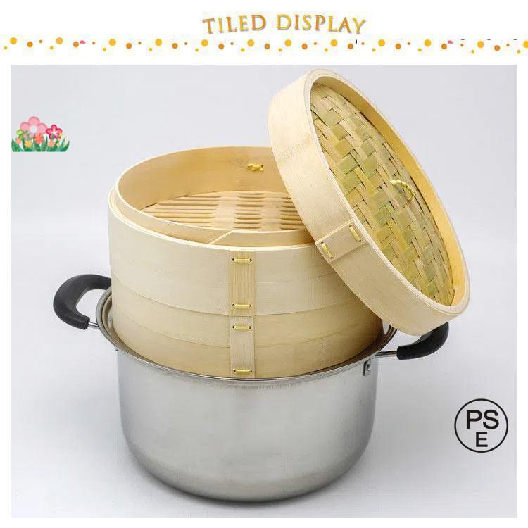 竹 せいろ 中華せいろ 21cm 24cm 27cm 竹セイロ 鍋セット せいろ身×2 ふた×1 蒸し板×1 ステンレス鍋×1 IH対応 蒸籠 セイロ |  | 06
