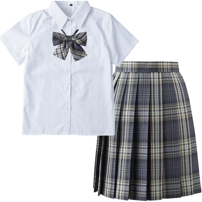 レディース 制服 コスプレ セットアップ スカート 半袖 JK 女子高校 学生服 スクールシャツ プリーツスカート リボン 3点セット セーラー服 コスチューム 中学生 |  | 01