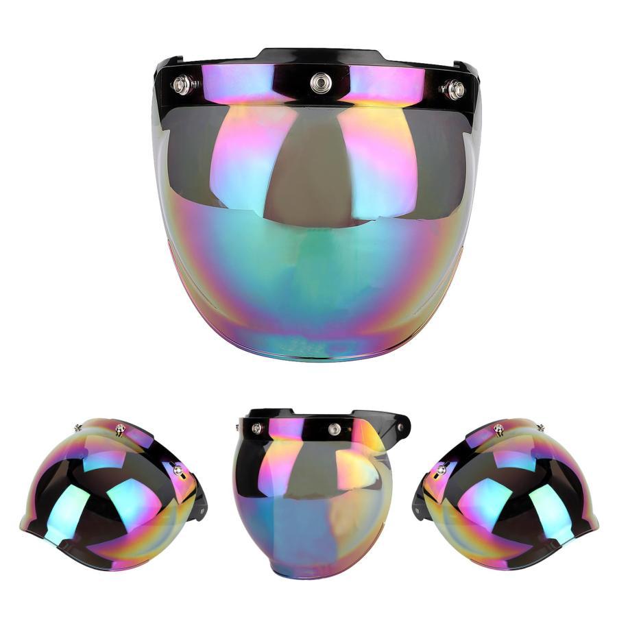 ヘルメット シールド バブルシールド ジェットヘルメット シールド ミラー 曇り止め UVカット 紫外線カット 開閉式 風防タイプ 3スナップ カラフル |  | 04
