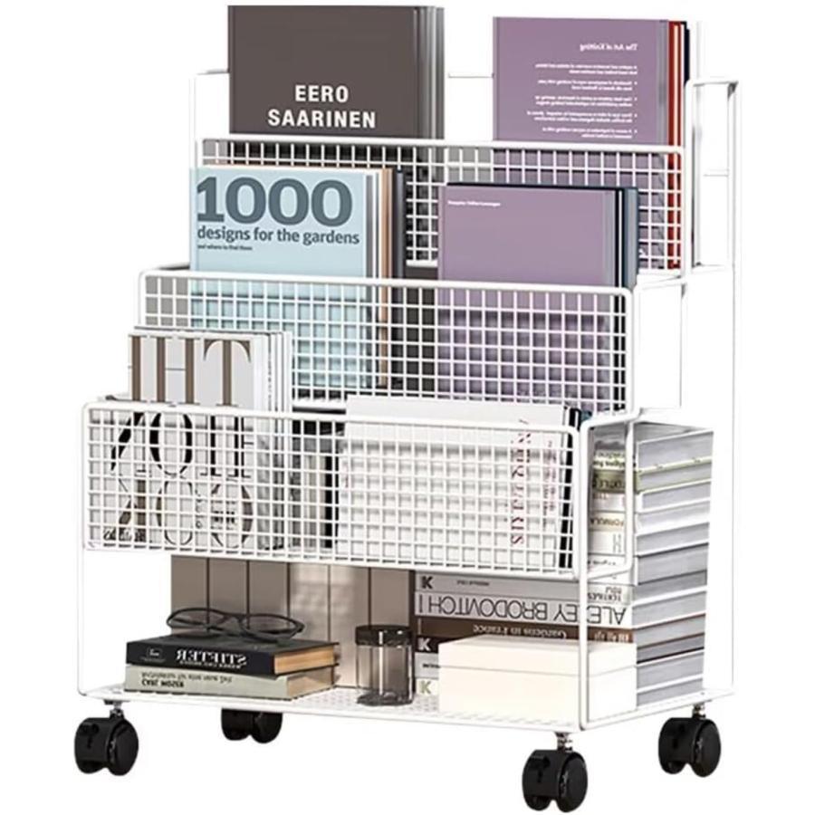 本棚 書類棚 雑誌ラック ファイルワゴン ブックシェルフ キャスター付き デスク下 大容量 移動式 階段式 キャスター付き | 