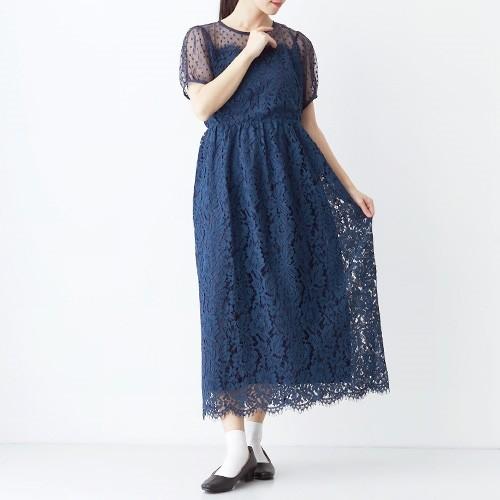 デコルテドットチュール レースワンピース ネイビー レディース ロング丈 夏 秋 結婚式 パーティー Icm47 Privatestageプライベートステージ 通販 Yahoo ショッピング