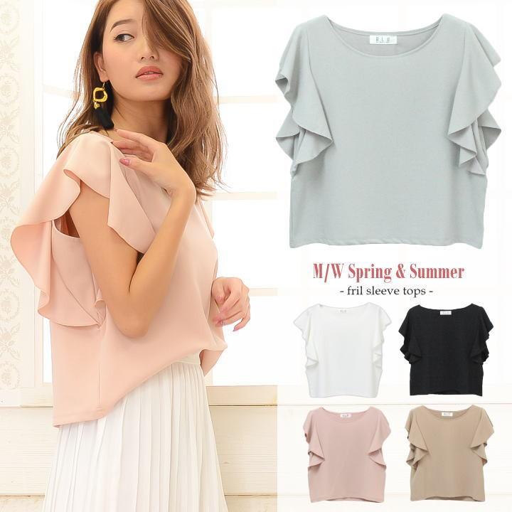 袖フリルスリーブトップス カットソー ワッフルフリル 半袖tシャツ ブラウス レディース カジュアル ブラック ホワイト グレー Mi365 Privatestageプライベートステージ 通販 Yahoo ショッピング