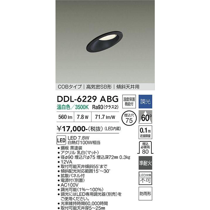大光電機 屋内・屋外兼用ベースダウンライト DDL6229ABG 傾斜天井用