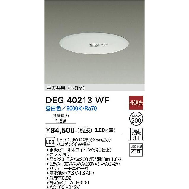 大光電機　非常灯（埋込タイプ）　DEG40213WF　工事必要