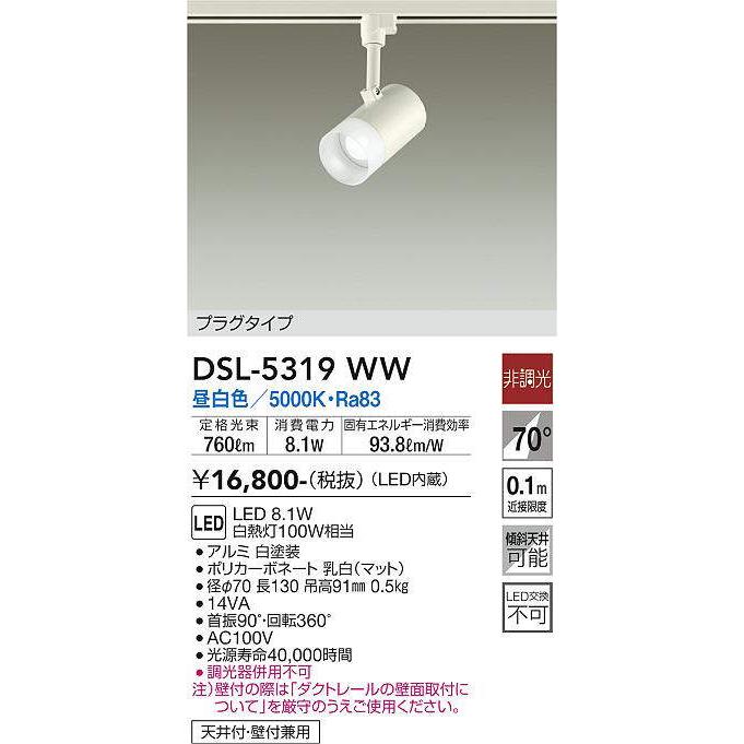 大光電機 ダクトレール用スポット DSL5319WW