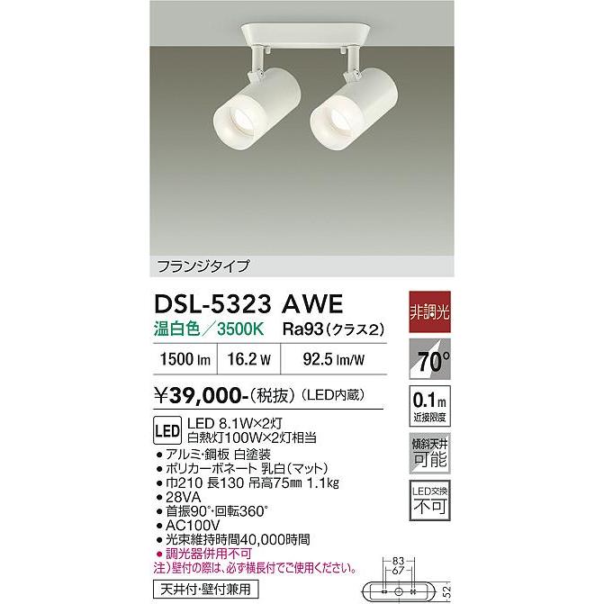 大光電機 スポットライト DSL-5323AWE 白熱灯100W×2灯相当 温白色_1