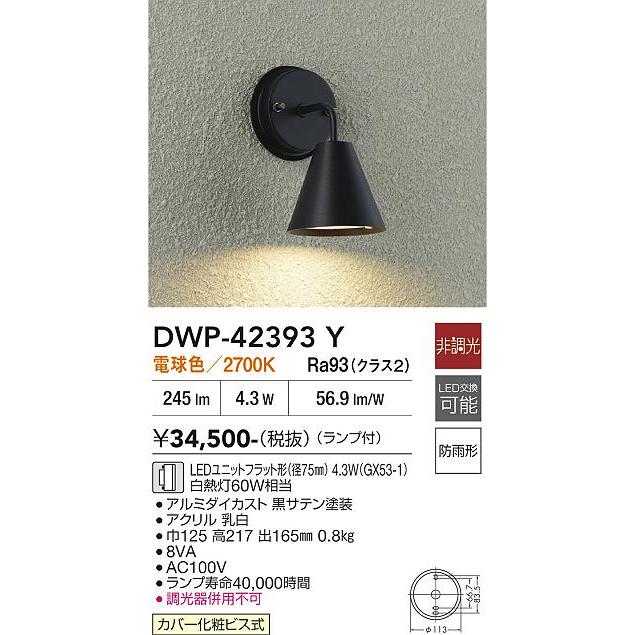 大光電機 ポーチライト DWP42393Y 電球色 白熱灯60W相当 工事必要