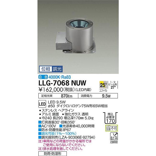 大光電機　LEDグラウンドライト　LLG7068NUW　調光器別売　工事必要