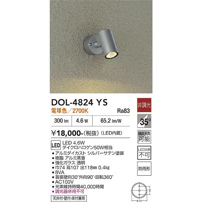 大光電機 LEDアウトドアスポット DOL4824YS(非調光型) 工事必要