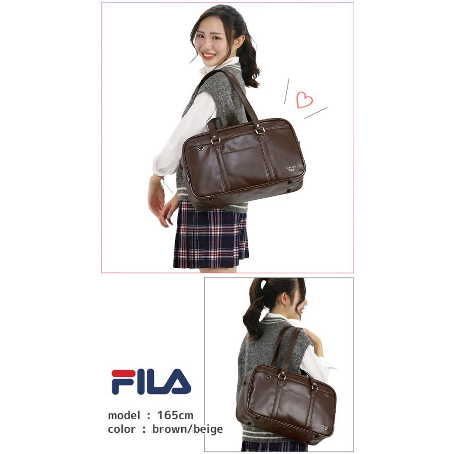 FILA ボストンバッグ スクールバッグ　総柄 ブラウン FILA（フィラ） スクールバッグ 合皮 スクバ レディース ボストン
