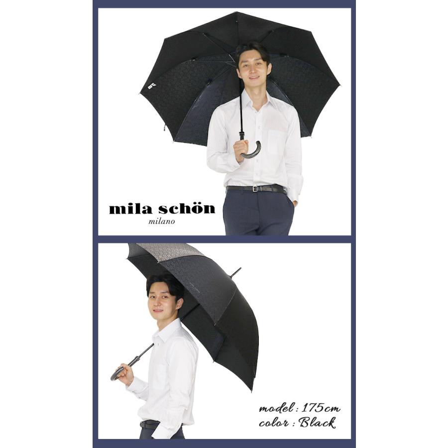 新品未使用 ミラショーン 長傘 雨傘 内側 チェック柄 紳士用 手持ち革DGR mila schon（ミラショーン） 傘 長傘 雨傘 メンズ ワンタッチ ジャンプ
