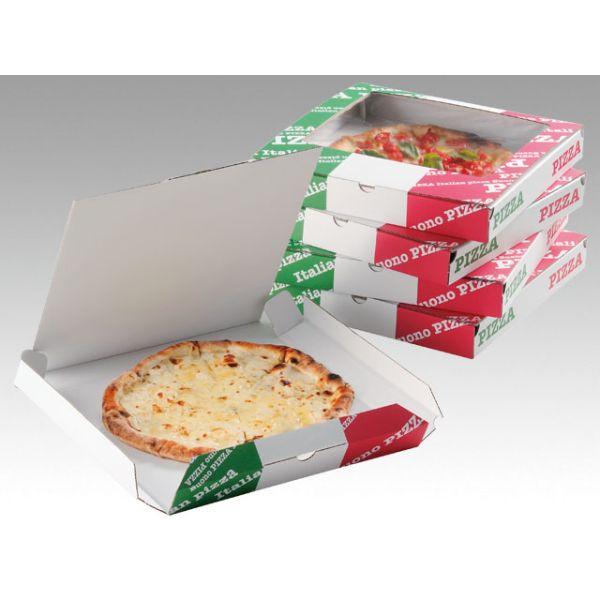 ボックス様　ミラノ　1本 ヤマニパッケージ (100点) ピザ箱 12-225W イタリアーノ 14インチ 窓付
