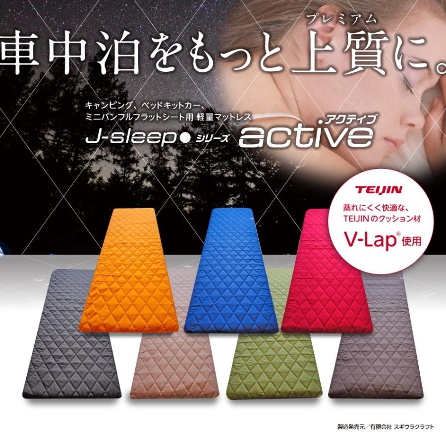 車中泊用マットレスJ-Sleepアクティブ(W680・レッド)TEIJIN製V-Lap使用