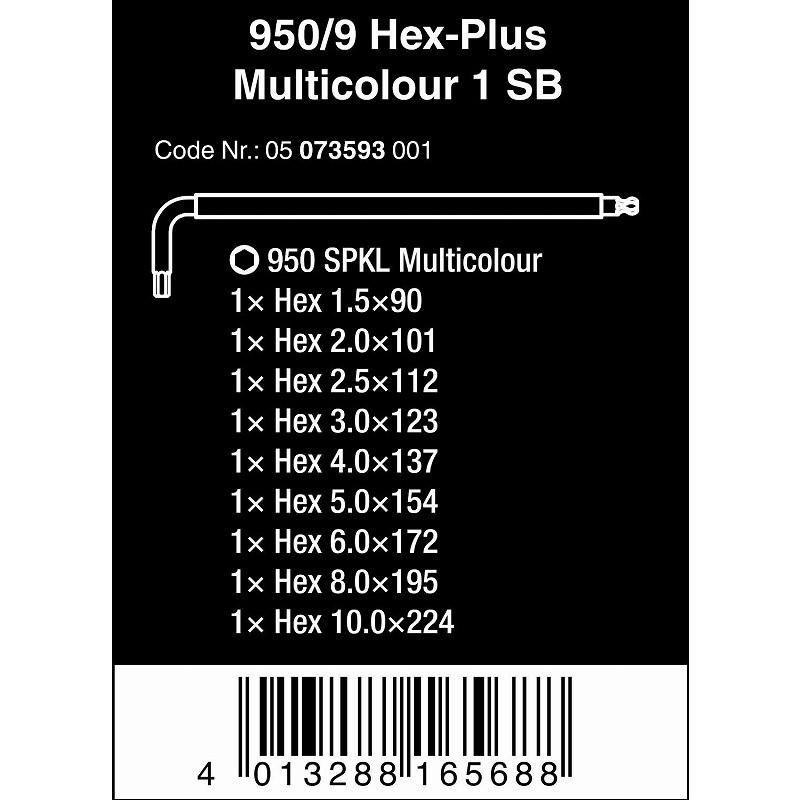 【期間限定価格】Wera　マルチカラーHex-Plusロング六角棒レンチセット9本組 950/9 Hex-Plus Multicolour　073593｜pro-tools｜05
