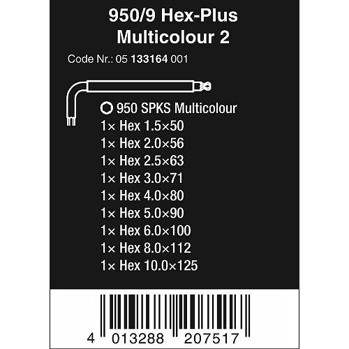 Wera(ヴェラ ウェラ ベラ)レインボーHex-Plus六角棒レンチセット9本組 950/9 Hex-Plus Multicolour〔950SPKS/9SM-Multicolour〕133164｜pro-tools｜03