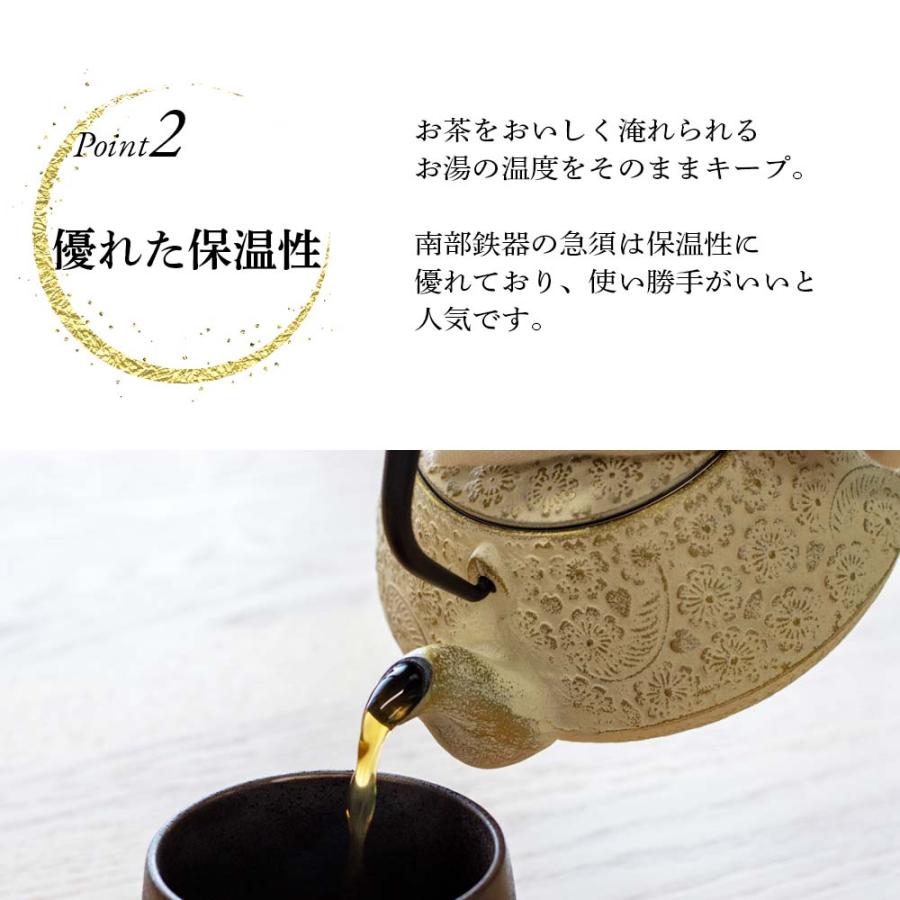 南部鉄器 急須 おしゃれ 日本製 カラーポット 0.5L アイボリー ティーポット 桜模様 かわいい 可愛い 茶こし付 鉄瓶｜proactive-shop｜05