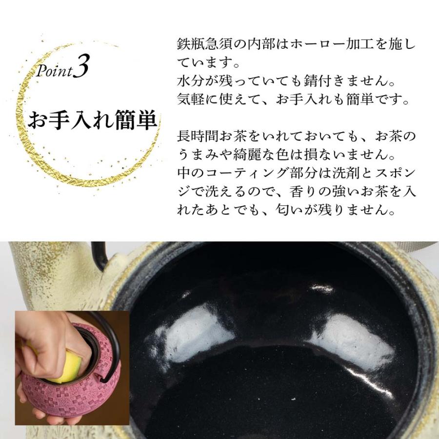 南部鉄器 急須 おしゃれ 日本製 カラーポット 0.5L アイボリー ティーポット 桜模様 かわいい 可愛い 茶こし付 鉄瓶｜proactive-shop｜06