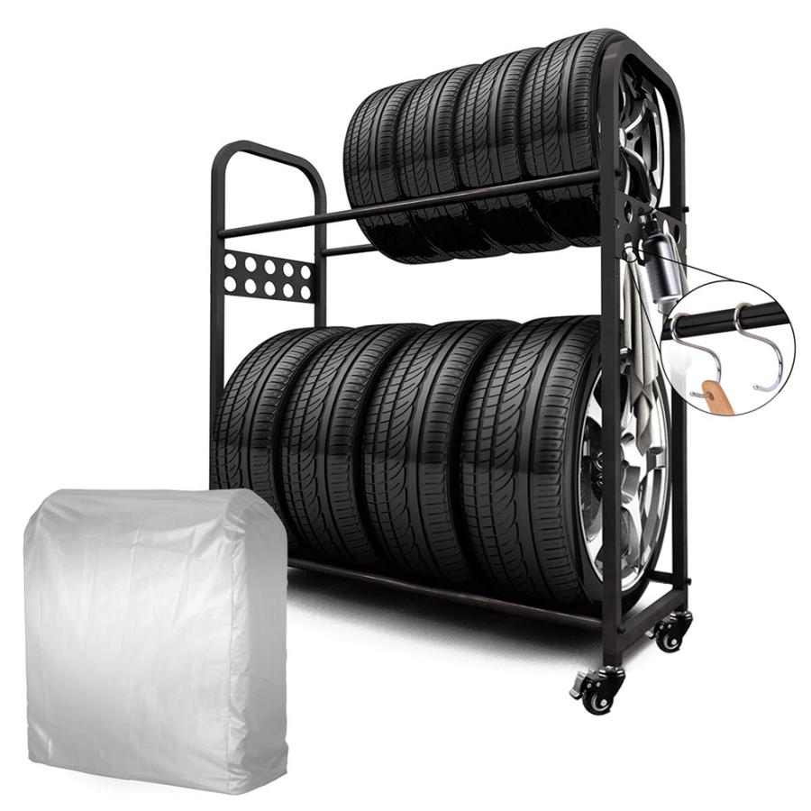 PROBASTO タイヤラック 8本 縦置き 2段式 キャスター付き カバー付き 耐荷重300kg スリム タイヤ収納 タイヤ保管 組立簡単 ロック付 タイヤスタンド カバー 3色 |  | 17