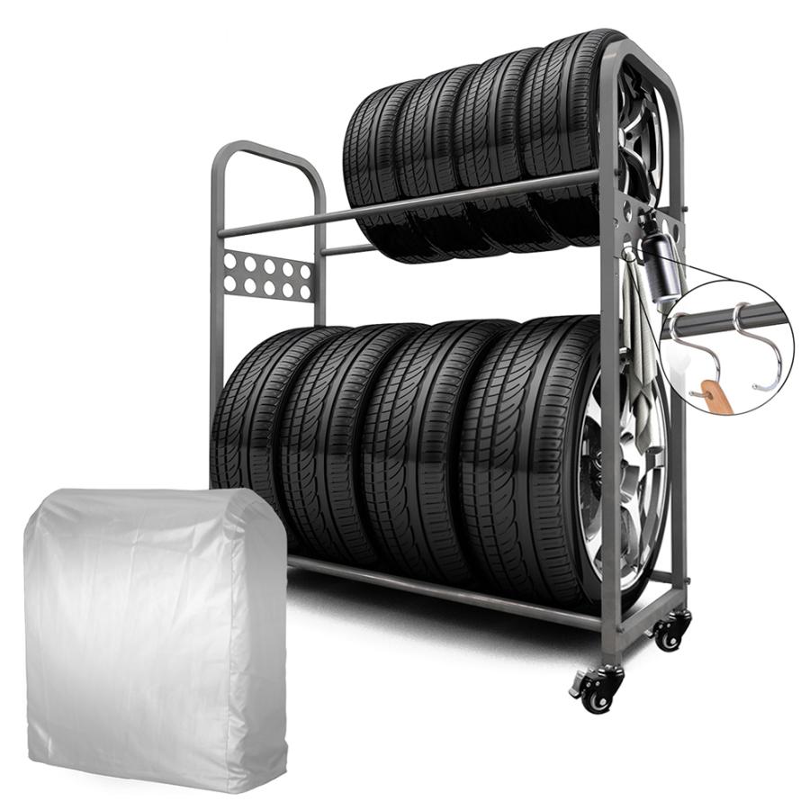 PROBASTO タイヤラック 8本 縦置き 2段式 キャスター付き カバー付き 耐荷重300kg スリム タイヤ収納 タイヤ保管 組立簡単 ロック付 タイヤスタンド カバー 3色 |  | 18
