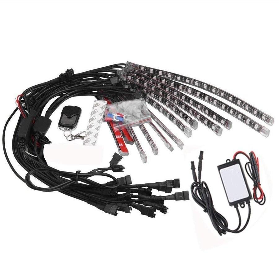 バイク用 LEDテープライト RGB フルカラー 12本 防水 イルミネーション 明るさ調節 フラッシュ機能付き