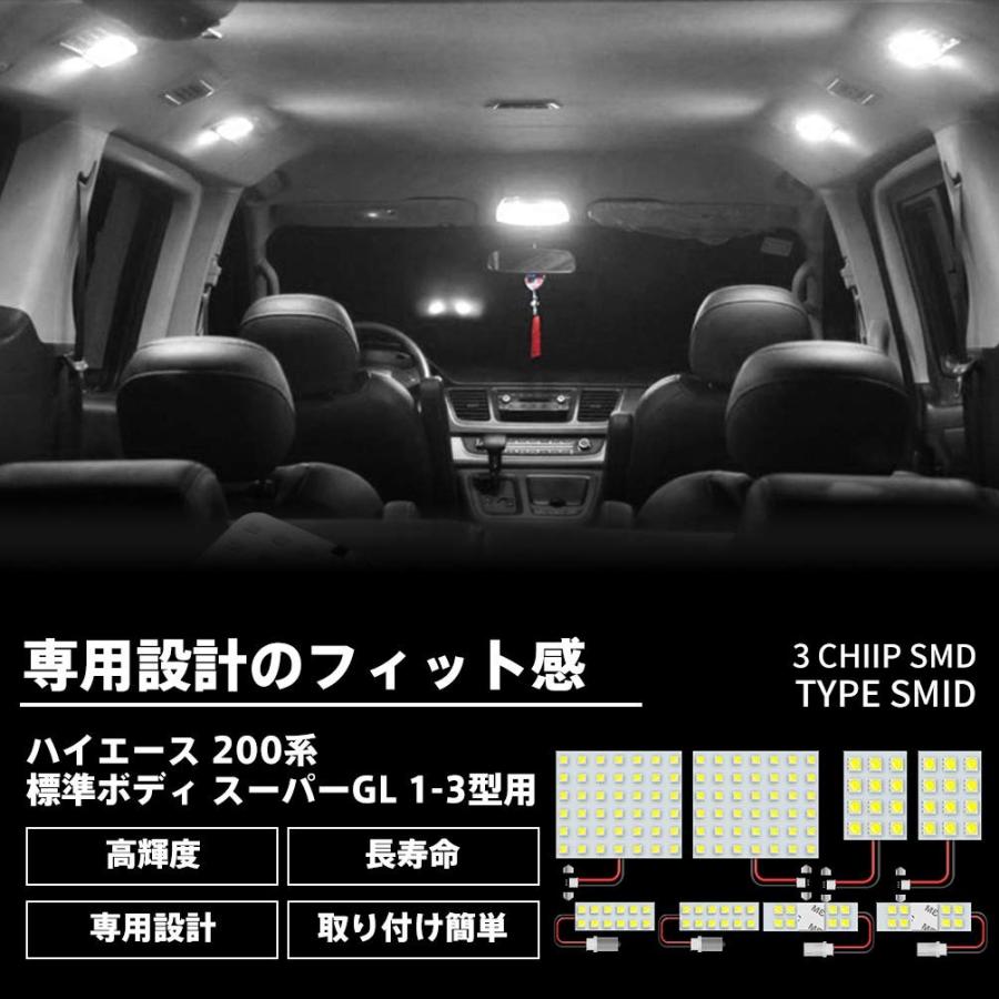 トヨタ ハイエース 200系（スーパーＧＬ/ワゴンＧＬ) LEDルームランプ レジアスエース200系 ハイエース200系 1型/2型/3型前期/3型後期 白色 ８点セット｜probasto
