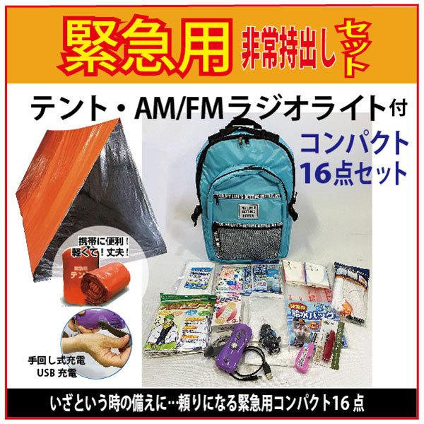 緊急避難用品16点セット 防災セット 非常用持ち出し袋 緊急テント