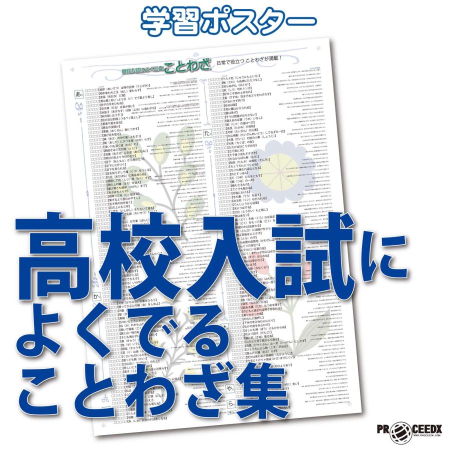 proceedx　学習ポスター　0254　高校入試によくでる　ことわざ集　送料無料　折り目無し送付　勉強部屋　教室　壁掛け　中学 | 