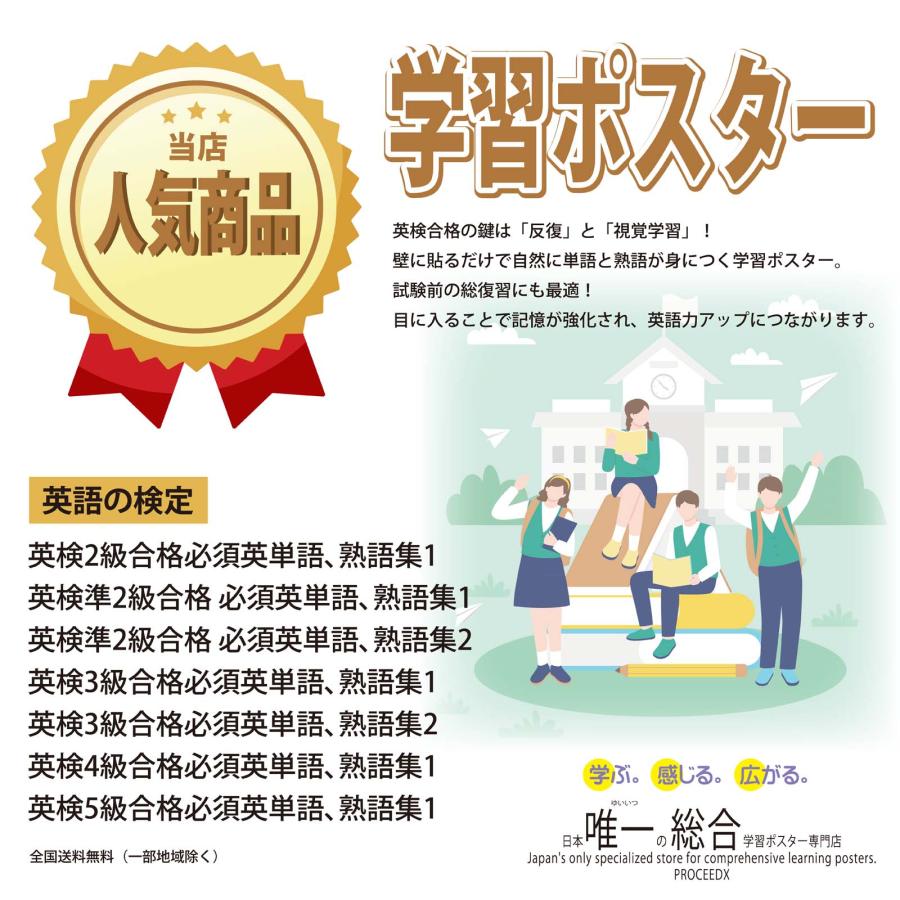 proceedx　学習ポスター　10047　英検2級合格　必須英単語、熟語集1　送料無料　勉強部屋　教室　壁掛け　学生　一般 |  | 03