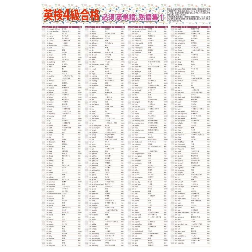 proceedx 学習ポスター 10048 英検4級合格 必須英単語、熟語集1 送料