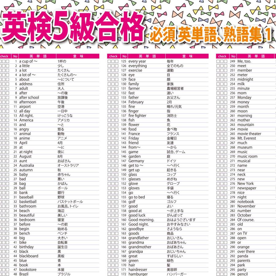 proceedx 学習ポスター 10049 英検5級合格 必須英単語、熟語集1 送料 