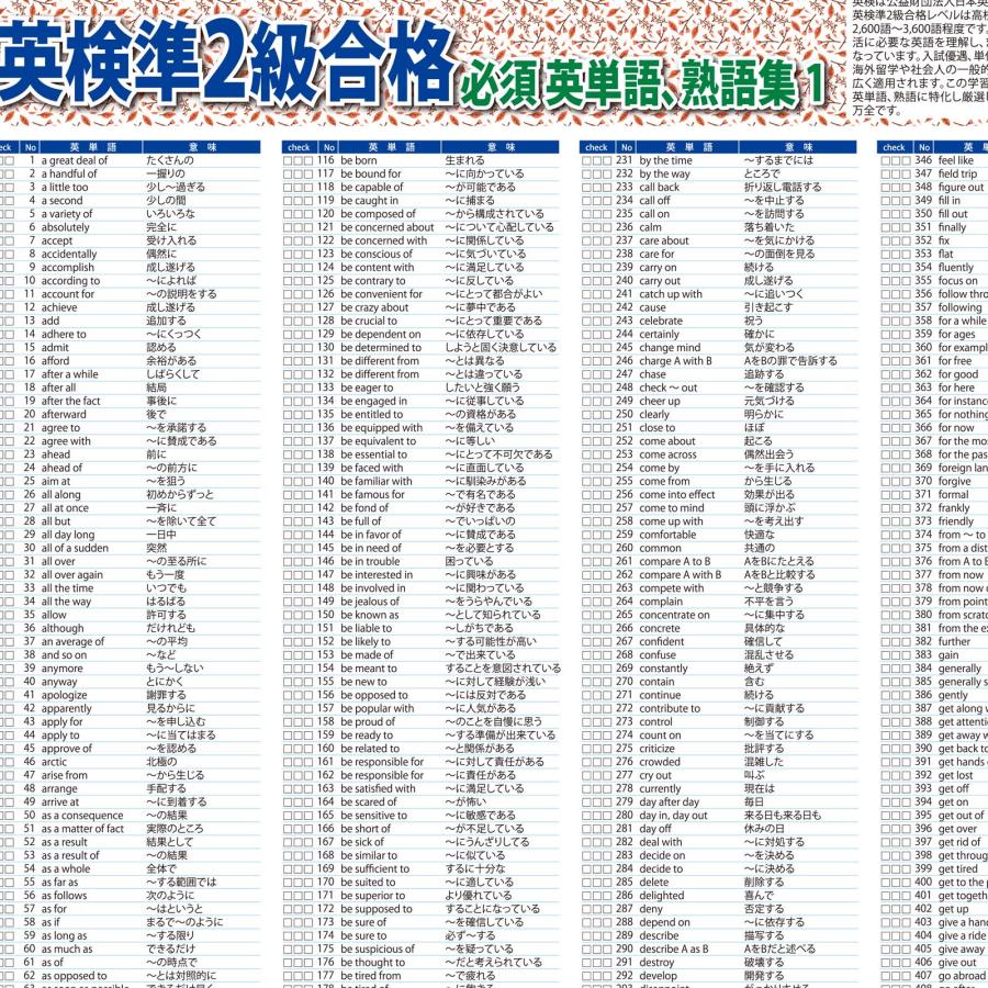 proceedx 学習ポスターpro-10050英検準2級合格 必須英単語、熟語集1 A2サイズ 勉強部屋 教室 壁掛け [pro-10050] |  | 07