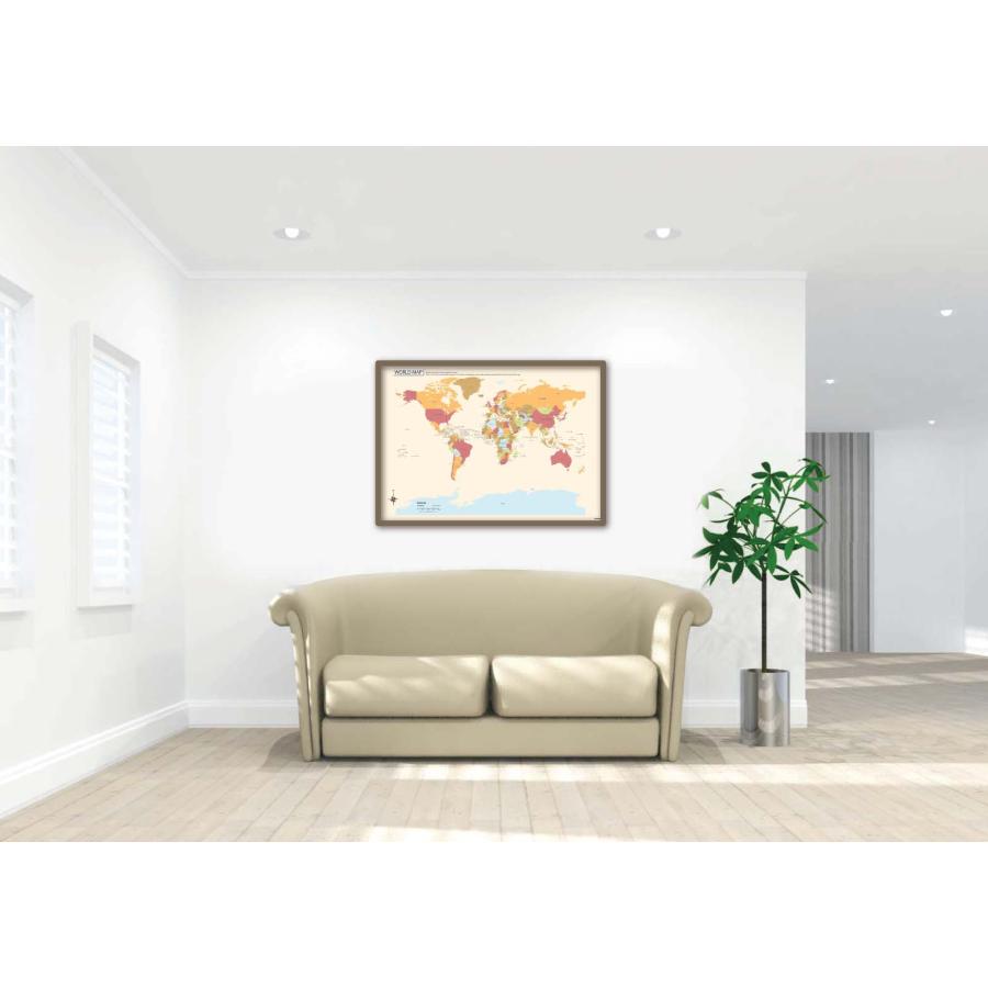 PROCEEDX美しい世界地図　パステルカラーベージュ2　学習ポスターミニマルマップ　フレーム付きA2サイズ日本製1263 |  | 03