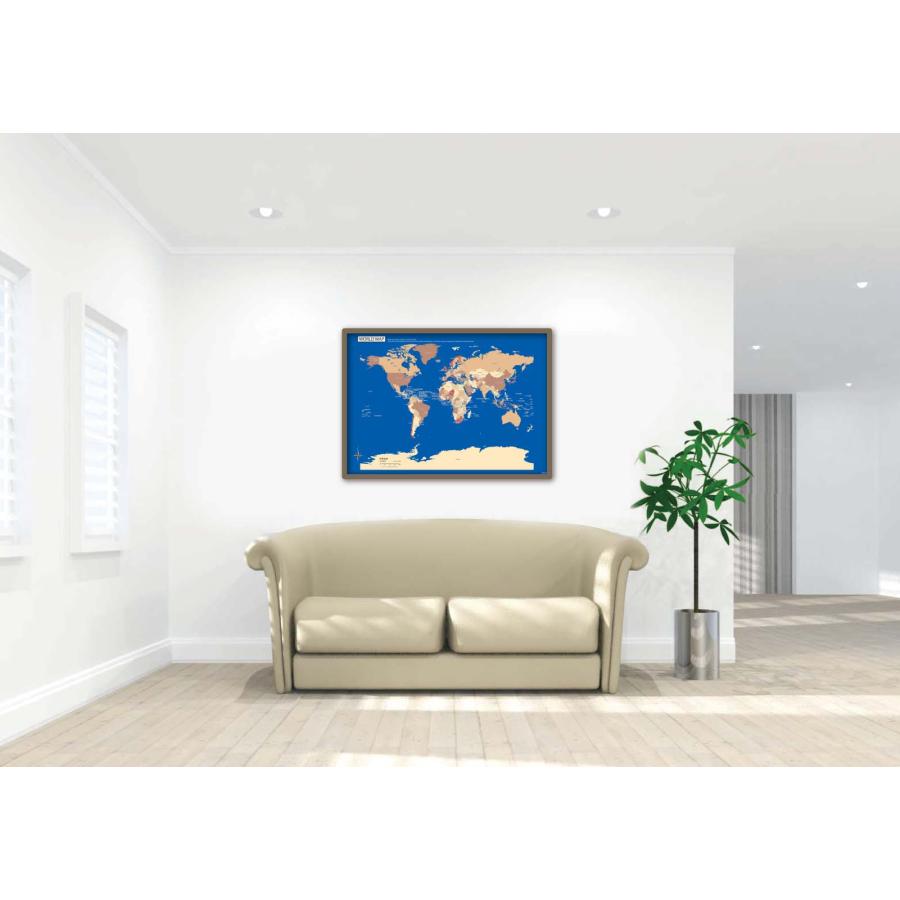 PROCEEDX美しい世界地図　パステルカラーブルー3　学習ポスターミニマルマップ　フレーム付きA2サイズ日本製1267 |  | 03