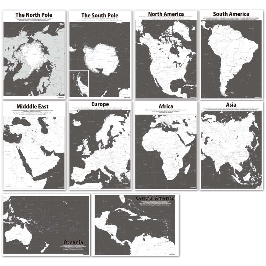 PROCEEDX美しい世界地図学習ポスターミニマルマップA4サイズ 10点セット日本製 1332 | 