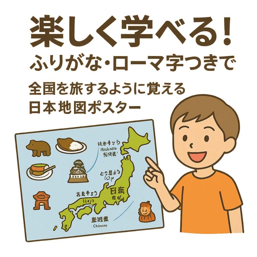 PROCEEDXお風呂ポスター　楽しく学べる！ふりがな・ローマ字つきで全国を旅するように覚える日本地図ポスター小学校低学年〜中学生向け A2サイズ 日本製 |  | 02