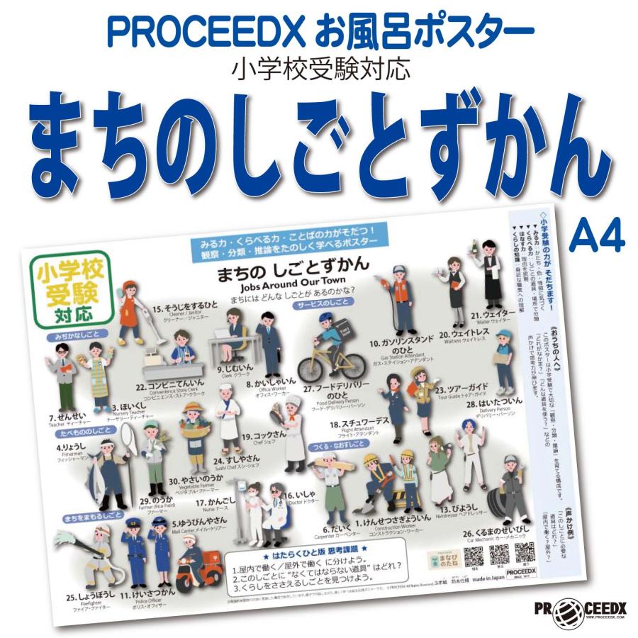 小学校受験対応 まちのしごとずかん お風呂ポスターA4サイズ｜幼児知育・職業・防水 | 