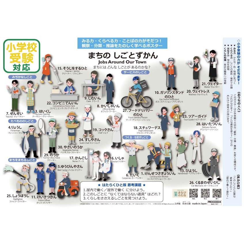 小学校受験対応 お風呂ポスターA4サイズ｜幼児知育・のりもの・仕事・野菜・フルーツ　4点セット　防水　proceedx1607 |  | 12