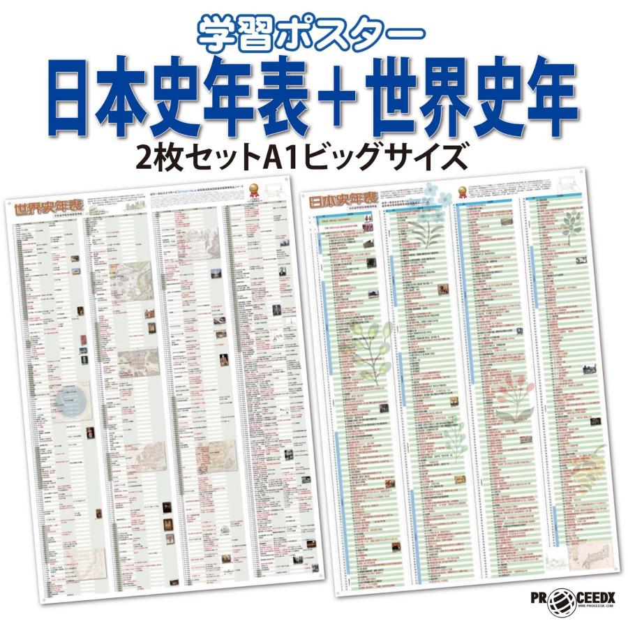 PROCEEDX【歴史の全貌を掴む】日本史年表＋世界史年表 2枚セットA1
